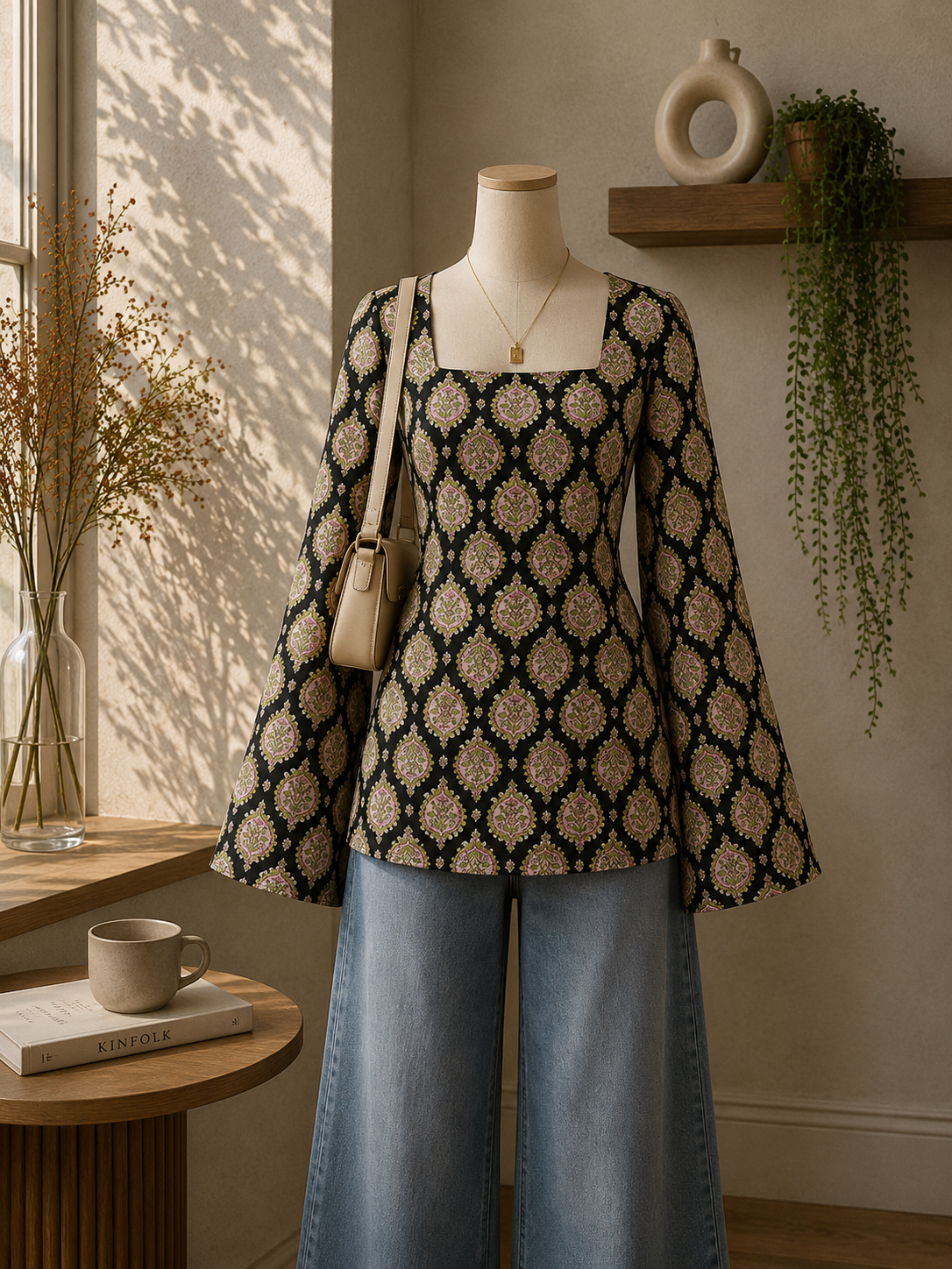 Noir Medallion Bell-Sleeve Top