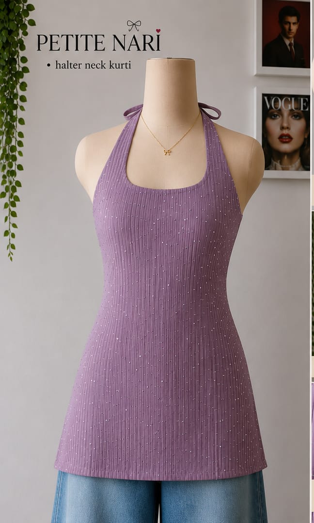 Lilac Shimmer Halter Kurti