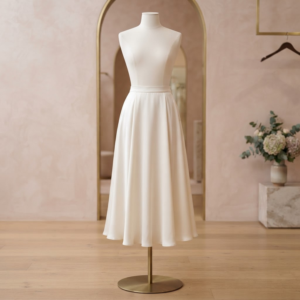 Ivory Satin Midi Skirt